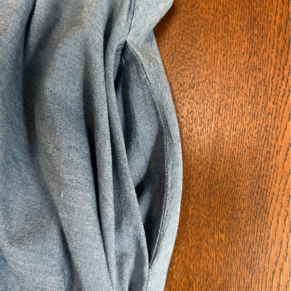 MS CHAUS,all cotton lt Blue denim Button-Down Maxi Dress,full skirt,side pockets - Picture 6 of 6